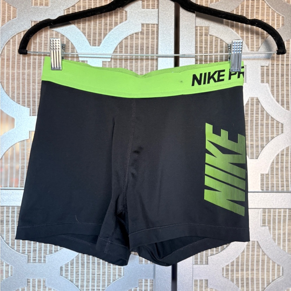 Nike Black and Green Athletic Shorts